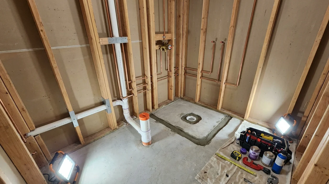 Bathroom rough-in plumbing during remodel by Johns Plumbing LLC in Hazlehurst