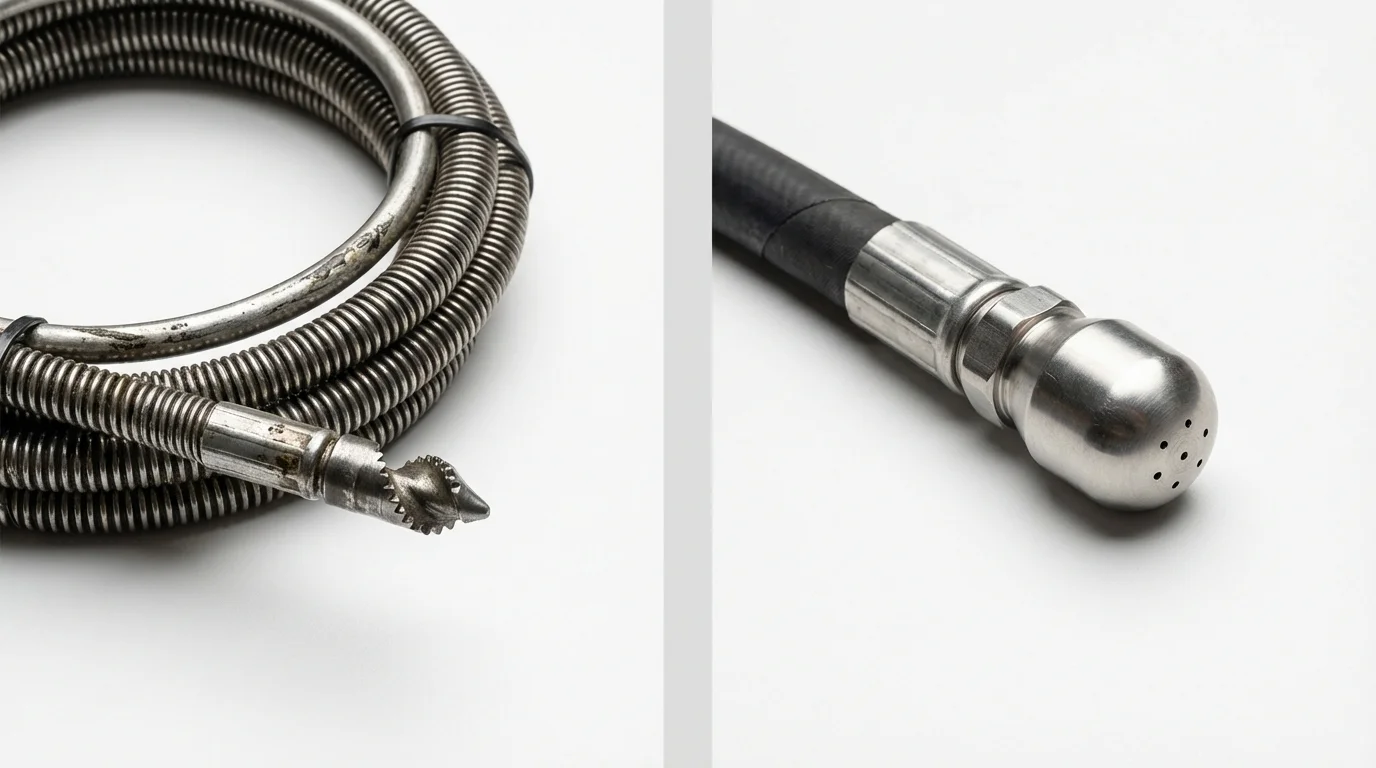 Drain snake cable and hydro jetting nozzle used for drain cleaning in Hazlehurst, GA